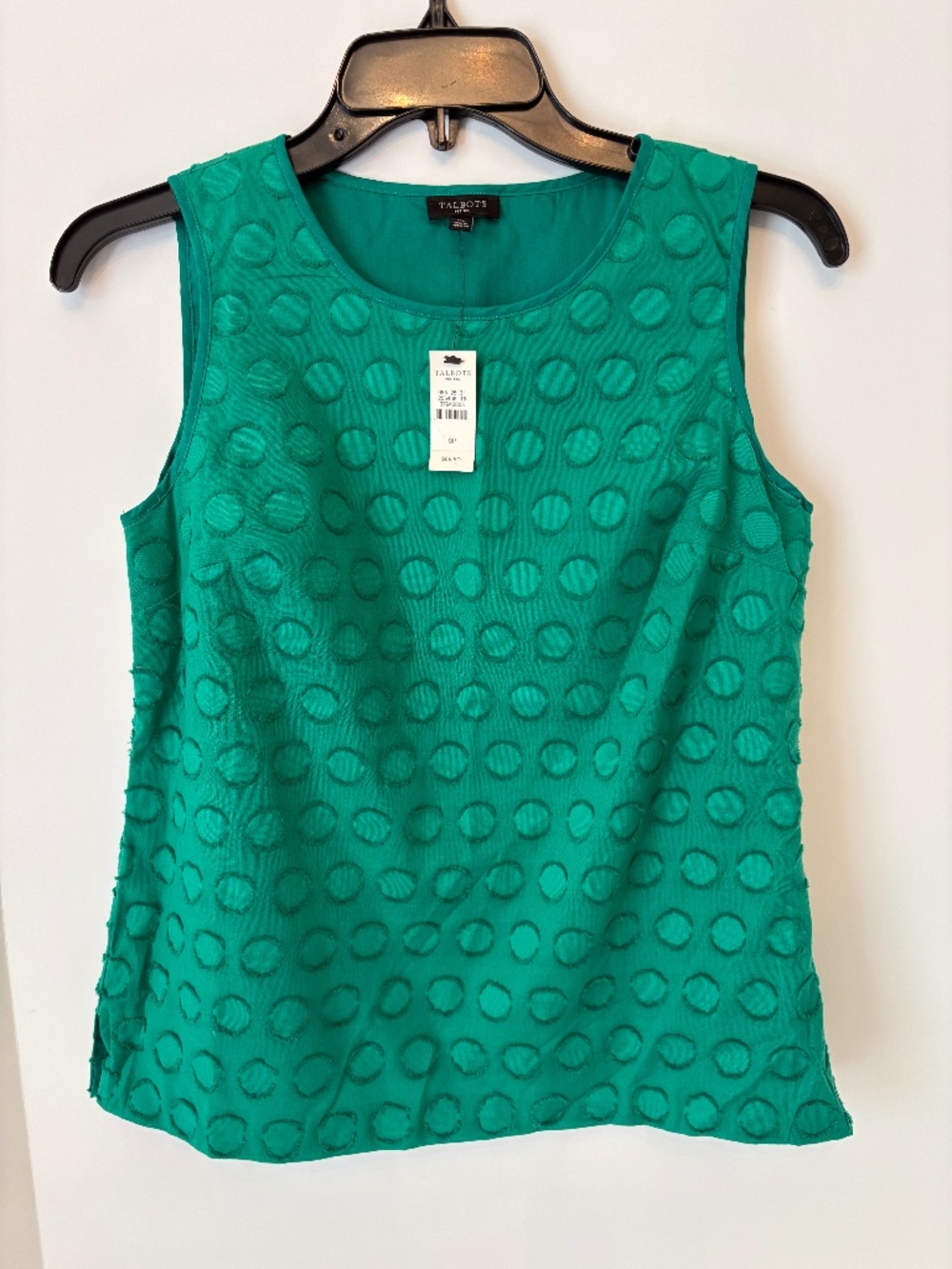 Talbots 0P Green Cotton Side Zip Sleeveless Fringed Dot Top NWT
